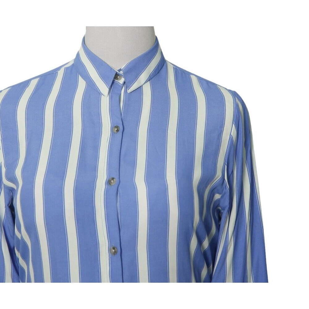 Womens Silky Shirt Button Up Blue White Striped Summer Lightweight Tunic Medium - Picture 4 of 7